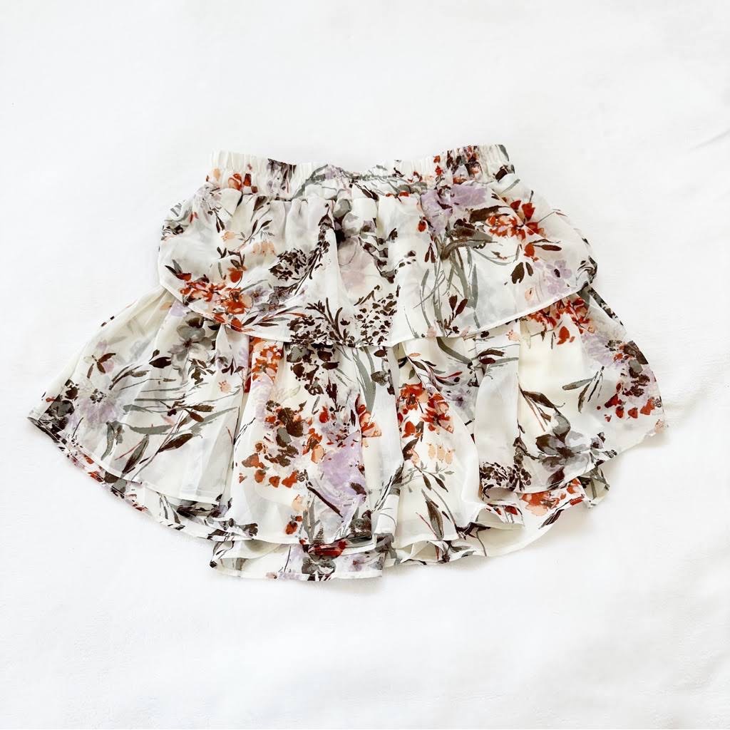 Nwt Drew Anthropologie Cream Floral Layered Flowy Skirt